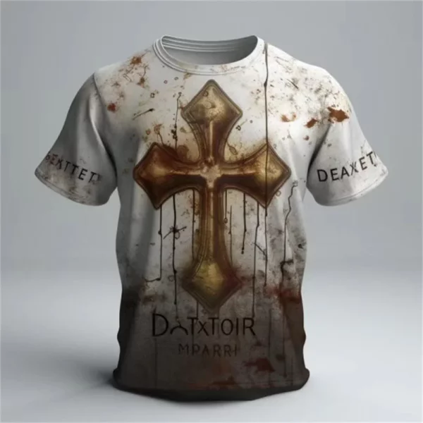 T-Shirt Vintage à Manches Courtes pour Homme, Vêtement Streetwear avec Impression 3D de Dieu, Religieux, Christ, Jésus, Croix, Été – Image 2