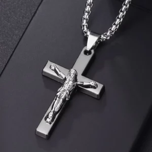 Collier croix de jésus chrétien pour femmes et hommes, chaînes en acier inoxydable, ras du cou, pendentifs religieux, bijoux de prière, cadeau de baptême