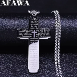 Collier chaîne croix de la Bible chrétienne, pendentif en acier inoxydable pour hommes, prière religieuse, bijoux de jésus corrente masculina