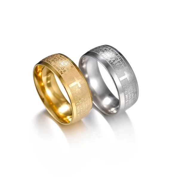 Bagues croix de Jésus en acier au titane pour femmes et hommes, bijoux de doigt, prière de la Bible, lettre chrétienne, vente en gros, nouveauté – Image 22