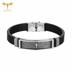 Bracelets en forme de croix avec texte de prière de la Bible chrétienne, manchette en acier inoxydable, en Silicone noir, pour femmes et hommes, bijoux cadeaux pour Couple