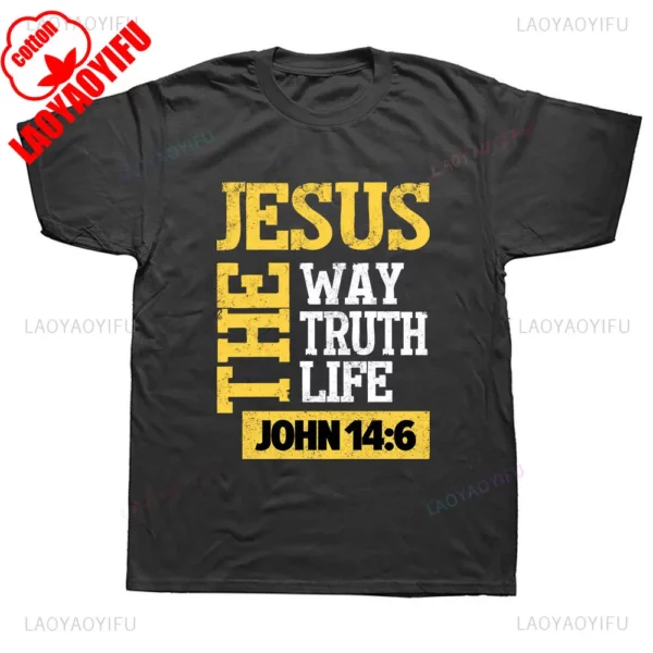 Jésus le chemin vérité vie John 14:6 t-shirts chrétiens graphique classique Streetwear à manches courtes cadeau d'anniversaire Style d'été T-shirt – Image 7