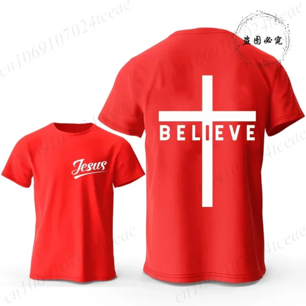 Croyez la croix jésus graphique créatif hommes T-shirts mode été esthétique T-shirts décontracté à manches courtes t-shirt hauts chrétiens – Image 18