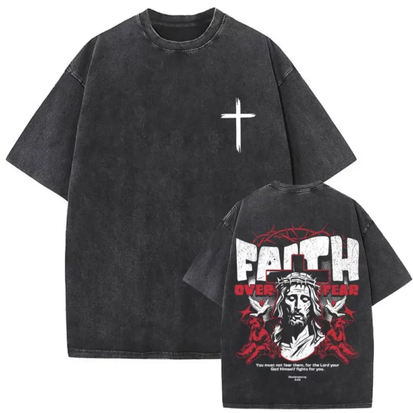 T-shirt délavé Vintage pour hommes et femmes, style religieux chrétien, jésus pardonne le père, gothique Rock, surdimensionné, Streetwear – Image 47