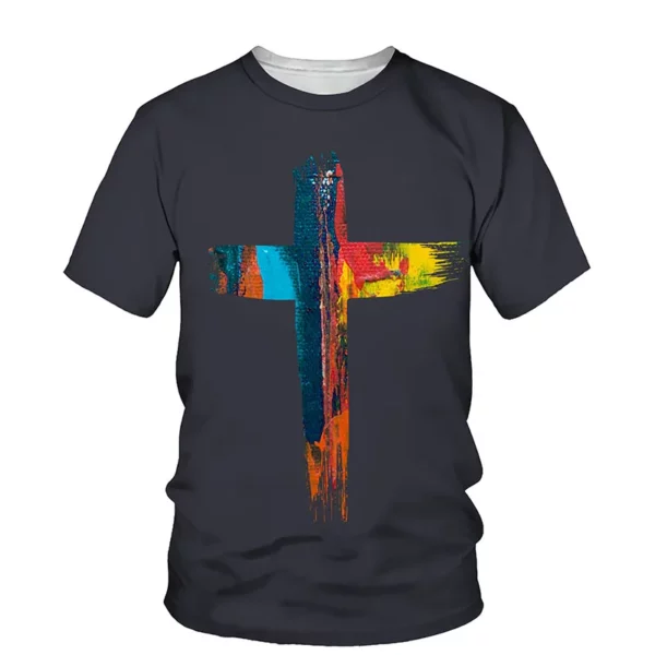 Croix jésus Style chrétien impression 3D mode décontracté hommes et femmes quotidien ample confortable grande taille col rond manches courtes T-shirt – Image 12