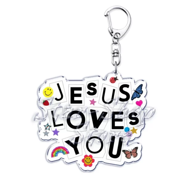 Jésus vous aime lettre porte-clés dieu chrétien Bible citation porte-clés pour accessoires sac pendentif porte-clés bijoux Fans amant cadeau – Image 4