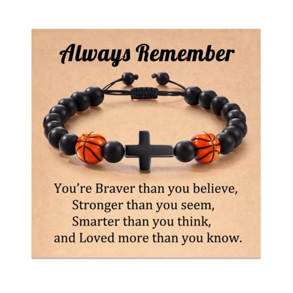 Bracelets de Prière en Pierre Naturelle pour Adolescent, Croix de Baseball, Basket-ball, Football, Idées avec Message, Carte Cadeau – Image 7