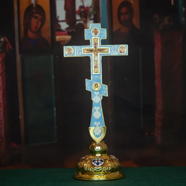 Croix de bénédiction religieuse avec support, croix orthodoxe, rouge et bleue, icône de la passion de Jésus, décoration de la maison de l'église – Image 11