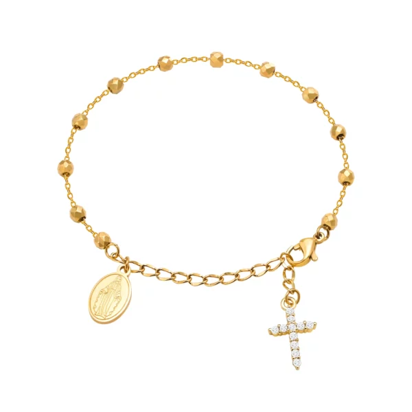 Bracelet chapelet croisé en zircone cubique pour femmes, lien réglable Mary en acier inoxydable, cadeau de bijoux religieux – Image 5