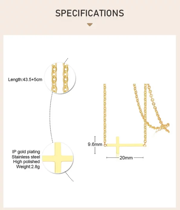 Collier croix latérale, pendentif Crucifix pour femmes, chaîne réglable en acier inoxydable, cadeaux pour mère, femme, amie – Image 9