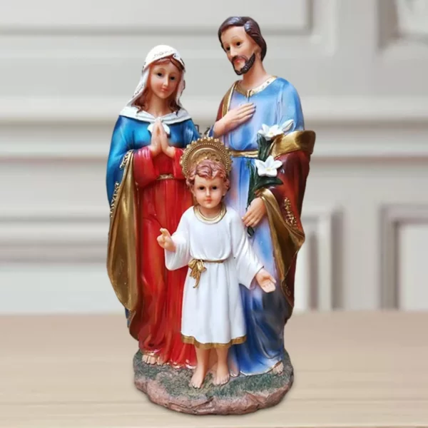 Statue de la Sainte Famille avec figurine d'enfant, figurines de Marie Joseph, figurine de Jésus, art religieux à collectionner, table, voiture – Image 4