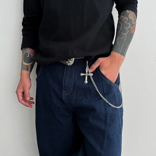 52CM Punk croix jésus pendentif porte-clés pour hommes Rock Goth pantalon taille ceinture portefeuille sac chaîne jean pantalon mâle bijoux Grunge – Image 13