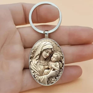 Porte-clés rétro en alliage vierge marie, 1 pièce, conception Unique de pierres précieuses du temps religieux, adapté aux clés de voiture et au pendentif de sac à dos, cadeaux