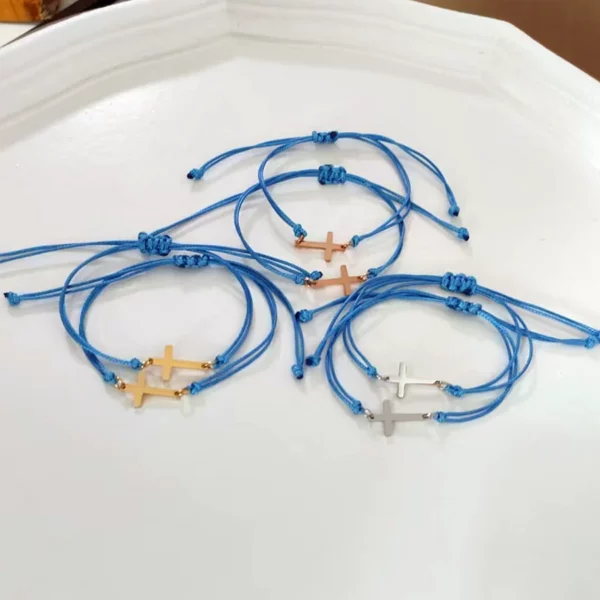 Bracelet à breloques croix en acier inoxydable pour hommes et femmes, 10 pièces, fait à la main, tressé, chaîne porte-bonheur réglable, bijoux cadeau – Image 20