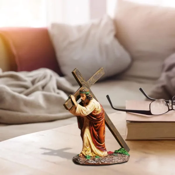 Ornement en résine de statue de croisé de Jésus, petit Jésus portant un crosson, le chemin du calvaire, décoration de la maison – Image 9