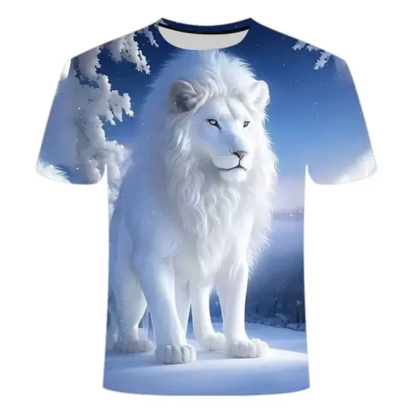 T-Shirt manches courtes col rond pour hommes et femmes, imprimé en 3D, motif Lion, à la mode, surdimensionné, Harajuku, été – Image 3