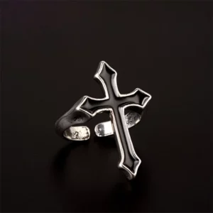 Bague croix noire rétro pour hommes et femmes, anneau réglable en métal Punk gothique, Hip Hop, fait à la main, unisexe, bijoux, accessoires, cadeau