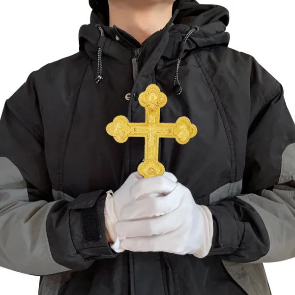 Croix de jésus orthodoxe Croix orthodoxe à main 8,5 pouces en alliage de zinc croix dorée culte prière baptême orthodoxe – Image 15