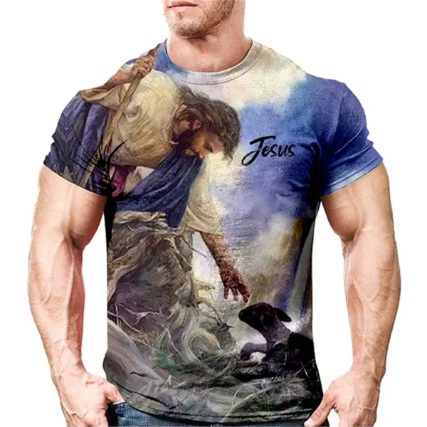 T-shirt vintage Jésus Christ pour hommes, vêtements pour hommes, haut précieux, impression HD, décontracté, manches courtes, rue, t-shirts de haute qualité – Image 11