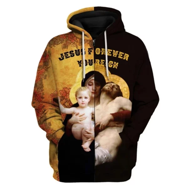 Sweats à capuche zippés College en 3D pour hommes, motif Jésus Saint, Harajuku, Streetwear Y2K, Pop, unisexe, décontracté, CombTop, Noël, le plus récent – Image 19