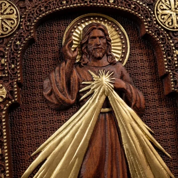 Image de jésus catholique religieux en bois, le sacré cœur et la miséricorde divine, Plaque murale de jésus, Statues sainte – Image 5