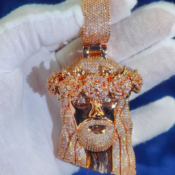 Collier tête de jésus glacé, pendentif Hip Hop, pierres précieuses en Zircon, breloque pour hommes, accessoire de pendentif personnalisé pour le visage du jésus chrétien – Image 22
