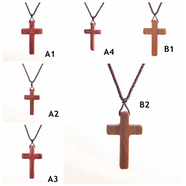 Collier religieux en bois d'ébène naturel, pendentif en bois de santal, croix en bois noir et brun, nouveau Design, cadeau – Image 4
