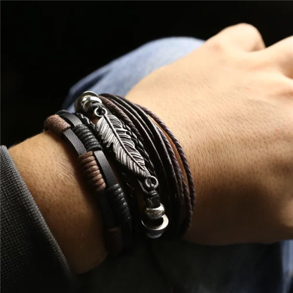 WESTBULL 3 pièces/ensemble Bracelets en cuir multicouche pour hommes croix charme Homme Bracelets cadeau bijoux – Image 30