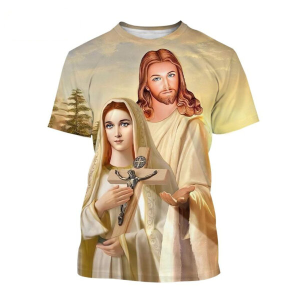Offre spéciale mère de dieu chrétienne vierge marie impression 3D T-Shirt jésus croix dieu croix jésus aime tout chrétien unisexe haut décontracté – Image 21