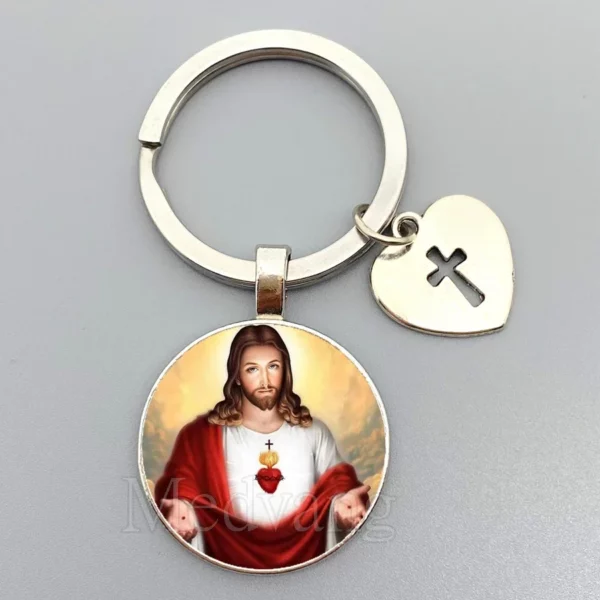 Porte-clés Jésus Sacré-Cœur Vierge Marie, porte-clés en verre breton, bijoux catholiques pour hommes et femmes, cadeaux – Image 17