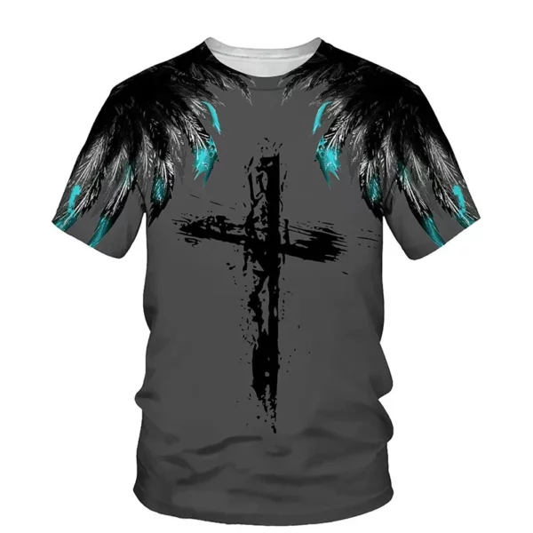 Croix jésus Style chrétien impression 3D mode décontracté hommes et femmes quotidien ample confortable grande taille col rond manches courtes T-shirt – Image 11