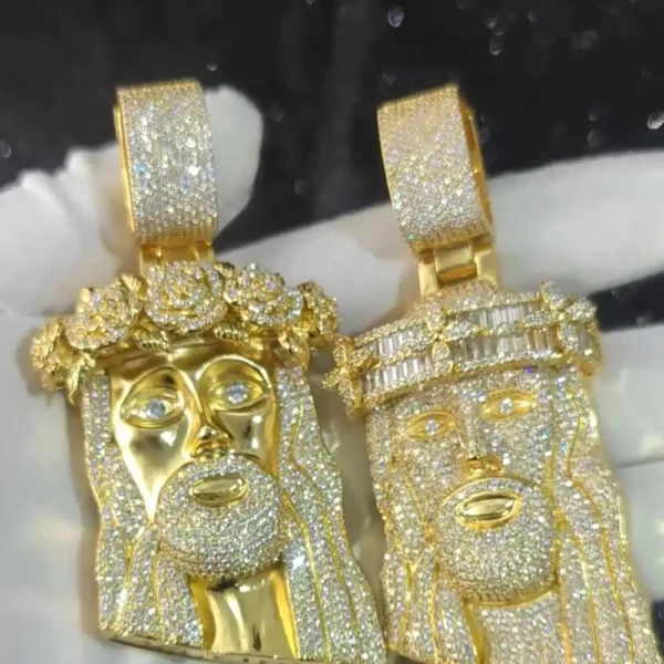Pendentif de Jésus en diamant glacé de style hip-hop Bling, bijoux plaqués or et argent, pendentif de foi religieuse et chrétienne, cadeau – Image 2