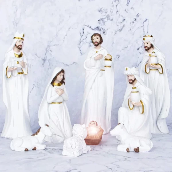 1 ensemble de Figurines de crèche de jésus de noël, accessoires de décoration pour la maison, bureau, sainte famille, ornements de bureau en résine – Image 2