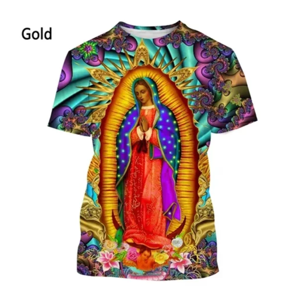 Nouvelle mode Guadalupe vierge marie du mexique impression 3D T-shirt unisexe frais décontracté à manches courtes T-shirt classique T-shirt vêtements – Image 3