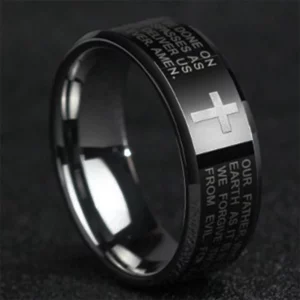Bague en acier inoxydable noir, 8MM, croix de prière de la Bible de jésus, bague chrétienne pour femmes, cadeau d'anniversaire, bijoux