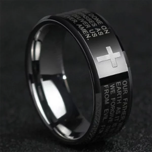 Bague en acier inoxydable noir, 8MM, croix de prière de la Bible de jésus, bague chrétienne pour femmes, cadeau d'anniversaire, bijoux