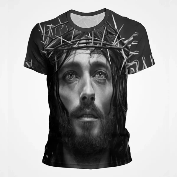 T-shirt à manches courtes imprimé 3D pour hommes et femmes, vêtements de rue décontractés, vêtements vintage, impression graphique du Christ Jésus, pop et hip hop, été – Image 6