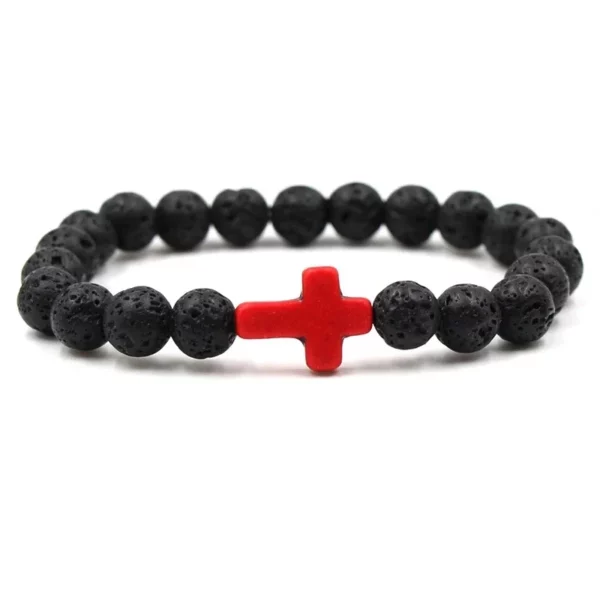 FSUNION-Bracelet à breloques en pierre naturelle pour hommes et femmes, croix, perles de lave noires, bijoux faits à la main, prière, fitness, JOCouple – Image 11