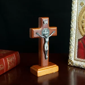 Croix catholique en bois avec base, prière pour votre famille et votre maison, statue souvenir religieux portable de Jésus sur base