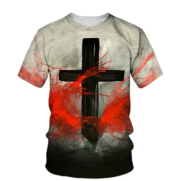 Croix jésus Style chrétien impression 3D mode décontracté hommes et femmes quotidien ample confortable grande taille col rond manches courtes T-shirt – Image 4
