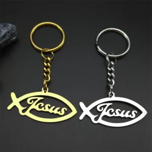 Porte-clés pendentif poisson de Jésus pour femmes et hommes, acier inoxydable, or, argent, document religieux, amulette chrétienne, porte-clés, bijoux cadeaux