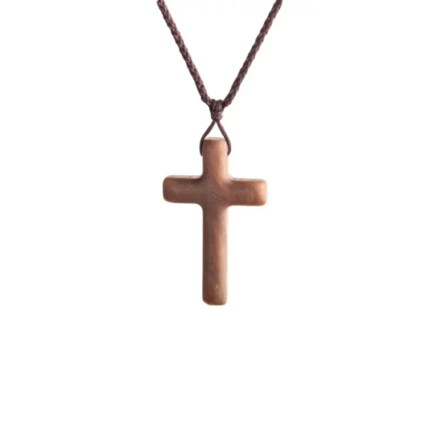 Collier religieux en bois d'ébène naturel, pendentif en bois de santal, croix en bois noir et brun, nouveau Design, cadeau – Image 8
