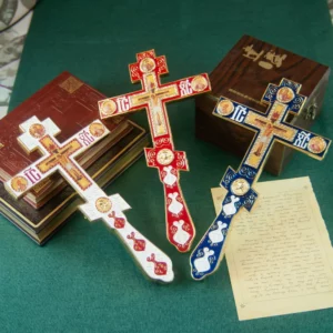 Croix de bénédiction religieuse avec support, croix orthodoxe, rouge et bleue, icône de la passion de Jésus, décoration de la maison de l'église