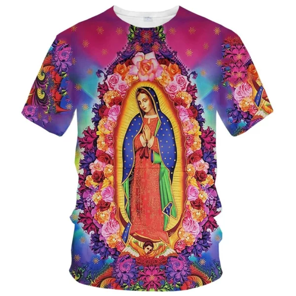 T-shirt vierge Maria 3D pour hommes et femmes, vêtements décontractés à manches courtes, pleine taille, nouveaux vêtements pour hommes à la mode d'été – Image 4