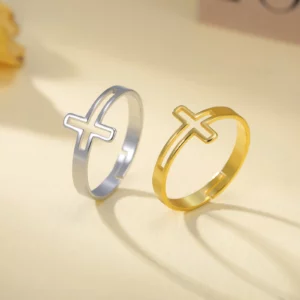 Skyrim – bagues réglables en forme de croix, en acier inoxydable, couleur or, pour Couple, bijoux religieux chrétien, cadeaux pour femmes et hommes