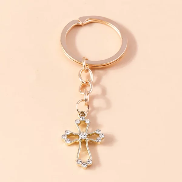Porte-clés religieux croix en cristal biscuits pour femmes et filles, porte-clés, porte-clés, breloques de sac à main, bijoux à bricoler soi-même, cadeaux, luxe – Image 34