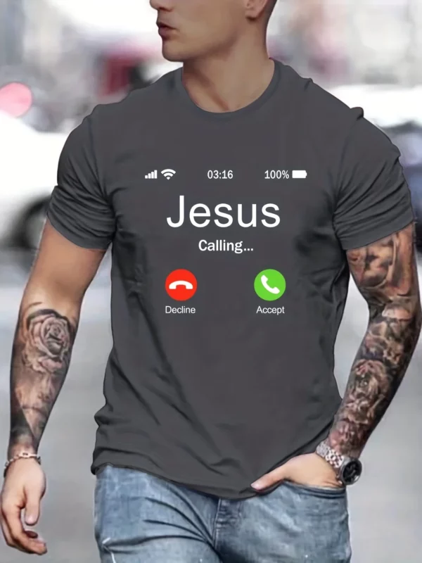 T-shirt imprimé motif appel de Jésus pour hommes, t-shirt graphique confortable, vêtements de plein air d'été, offre spéciale – Image 19