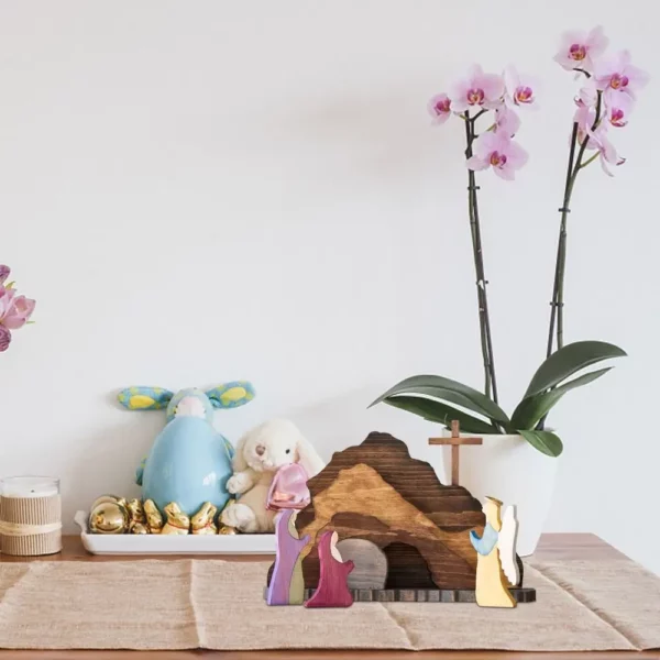 Décoration de scène de pâques de tombe vide en bois, facile à installer, croix Portable, Statue de tombe vide, décor de jésus de pâques réutilisable – Image 14