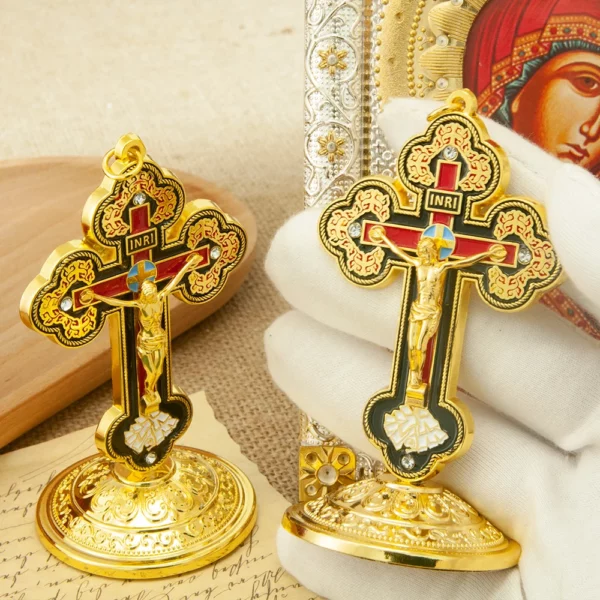Statue de Jésus Nina ifix, croix de table de voiture plaquée or, artisanat religieux en métal, cadeau de prière pour la maison, naissance – Image 11