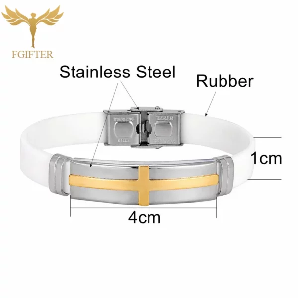 ChimJesus-Bracelets croix en acier inoxydable pour homme, bracelet en silicone, ceinture blanche, amulette religieuse chrétienne, accessoire de bijoux de fête – Image 4